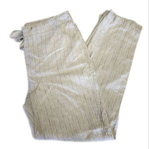 Chico's natural color striped wide leg pants, 100% linen, drawstring waist,  10T